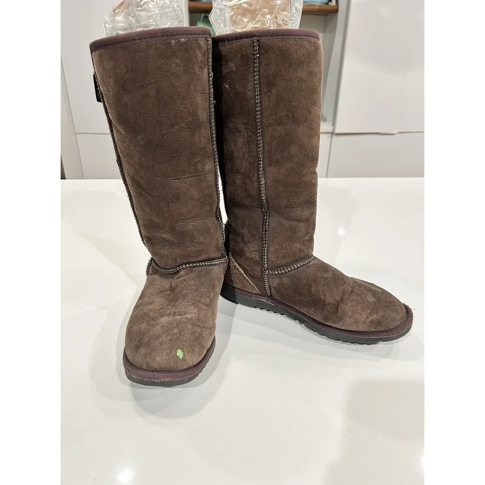 Koolaburra Tall Sheepskin Boots Women Size 8 Brown Suede Shearling EU 40